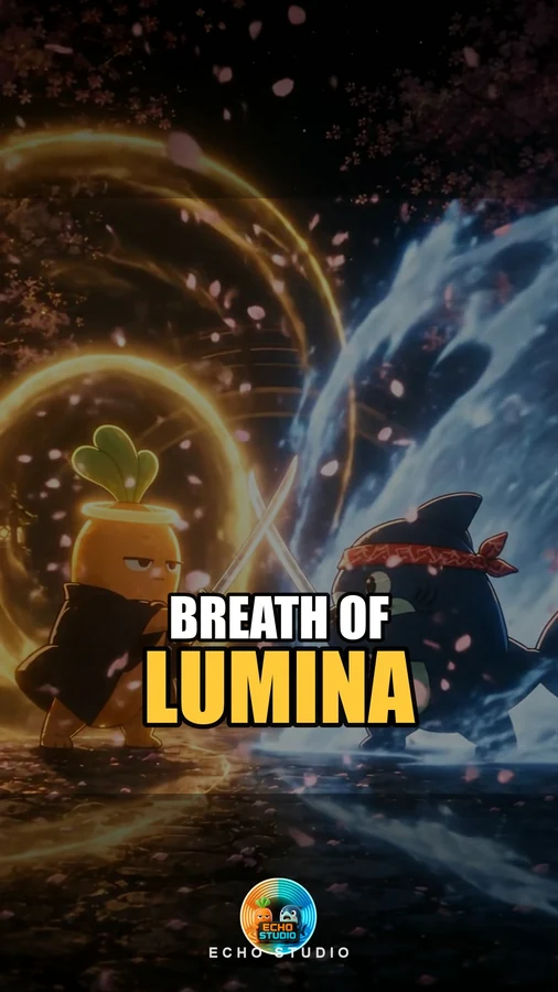 The Breath of Lumina title sits over Lebmeister and Ripple facing each other between golden lightning and a blue wave, with the Echo Studio logo below.